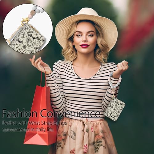 Goth Bat Credit Card Holder for Women, Gothic Floral Small RFID Wallet with Zipper, Card Keychain Wallet, Leather Wallet Card Case, Business Accordion Wallet Gift2