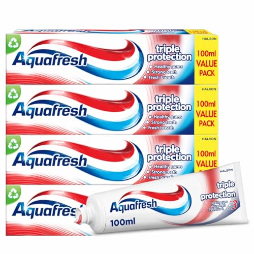 4 x 100ml Aquafresh Triple Protection Toothpaste Fluoride Toothpaste for Strong Teeth Healthy Gums & Fresh Breath Everyday Family Oral Care