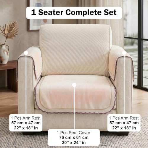 Image of Story@Home Sofa Mat Velvet Sofa Cover 1 Seater (76x61Cm) with Arm Rest Covers | Anti Slip Sofa Cover Velvet for Living Room | Measure Your Sofa & Create Your Own Customized Set -Ombre Cotton Candy