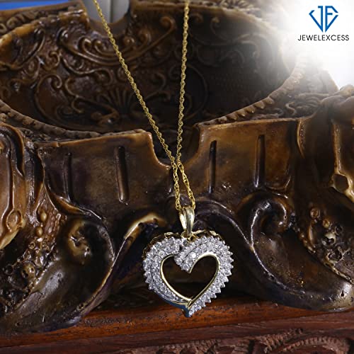 JEWELEXCESS Sterling Silver (.925) or 14K Gold over Silver Heart Necklace with 1.00 Carat White Diamonds | Jewelry for Women with Round & Baguette White Diamonds & 18 inch Rope Chain with Spring Clasp4