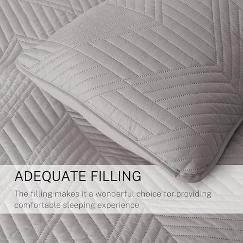 Exclusivo Mezcla Ultrasonic Twin Quilt Bedding Set, Lightweight Light Grey Bedspreads Soft Modern Geometric Coverlet Set for All Seasons (1 Quilt and 1 Pillow Sham)