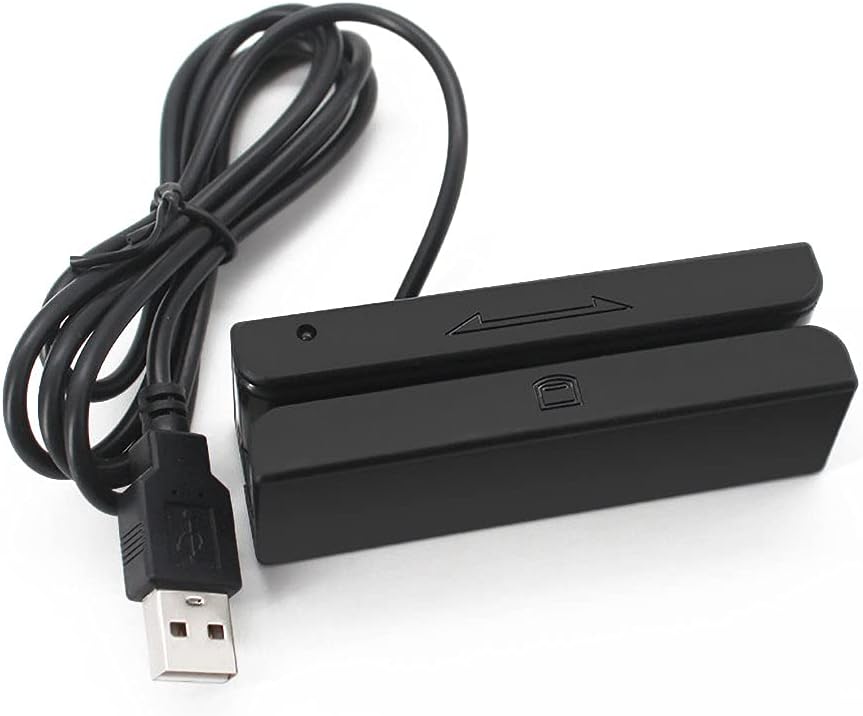 USB 3-Track Magnetic Stripe Card Reader - Mini MSR Swiper for POS, Access Control, Cashier Registry - Plug & Play