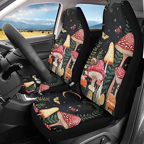 Kuiaobaty Juego de fundas protectoras para asientos de automóvil, antideslizantes, con diseño de hongos, mariposas, hojas de hongos, para uso pesado, camión, furgoneta Cover