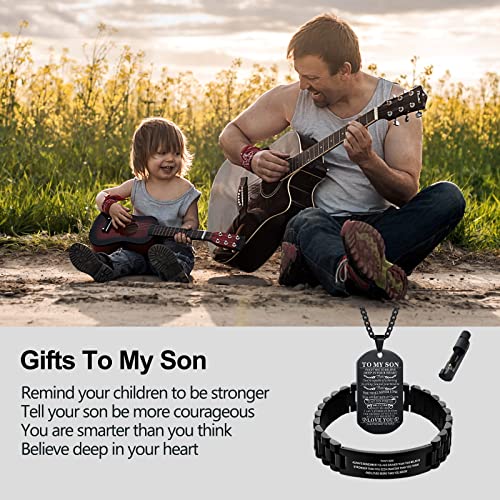 Caleesllc Son Gift Link Bracelet And Customized Dog Tag Necklace With Watch Adjustment Tool Stainless Steel Personalized Wristband Fit For Graduation Birthday Christmas #TOP4