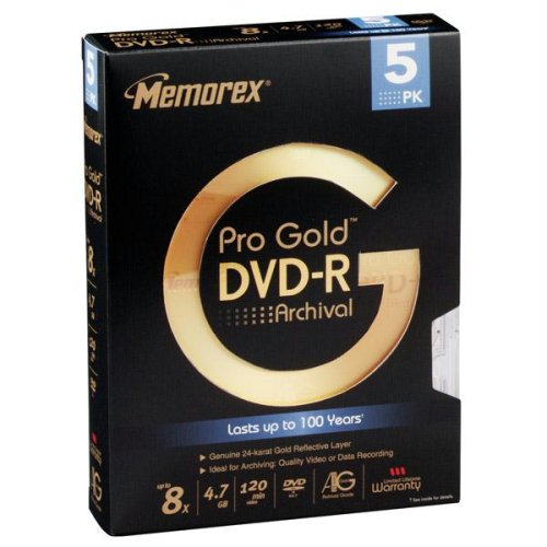 Memorex 4.7 GB Pro Gold Archival DVDR (5Pack) (Discontinued by