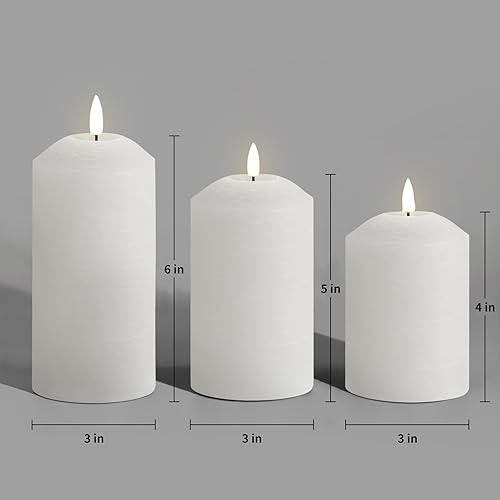 Miniatura 2 de Eywamage Velas de pilar sin llama blancas con control remoto, velas LED parpadeantes con batería, cera real, juego de 3