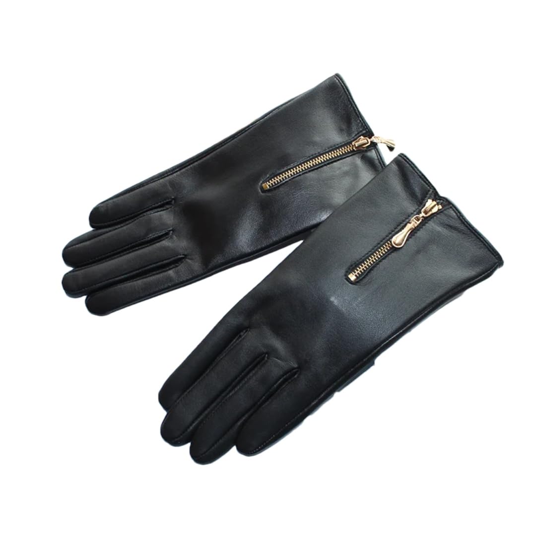 Guanti da donna in pelle di pecora con chiusura lampo in pelle calda autunno e inverno guanti di guida all'aperto