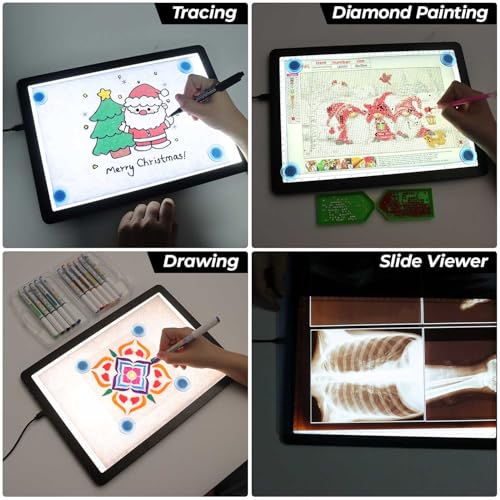 Heanolier A4 LED Copy Board Light Tracing Box,Super Bright Magnetic Light pad with Side physical Buttons,Adjustable Corded Light Table for Tattoo Transferring,Drawing, Light Board for Diamond Painting