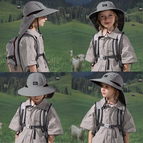 Image of ZOORON Kids Sun Hat with Neck Flap UPF 50+ UV Protection Wide Brim Breathable Fishing Safari Beach Summer Hat for Boys Girls