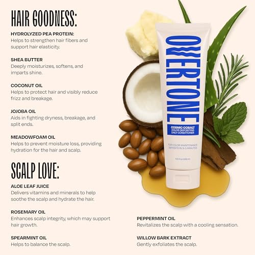 Image of Overtone Daily Color Depositing Conditioner for Hair, Cosmic Cobalt:Temporary Pigment with Shea, Coconut & Avocado Oils, Hydrating, Vegan & Cruelty-Free, All Hair Types, 4.5oz.
