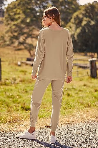 PRETTYGARDEN Women's Fall 2 Piece Lounge Set Long Sleeve Tops Ribbed Pants Spring Matching Sweatsuit Travel Outfits Clothes