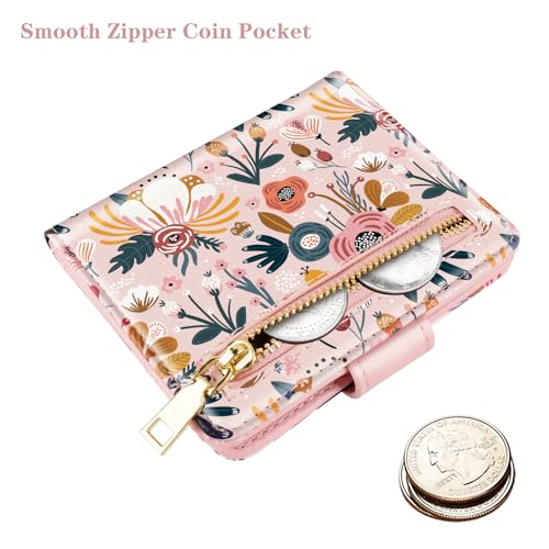 Slim Bifold Wallet RFID Credit Card Wallet Small Cute Card Holder for Women, Pink Flowers4