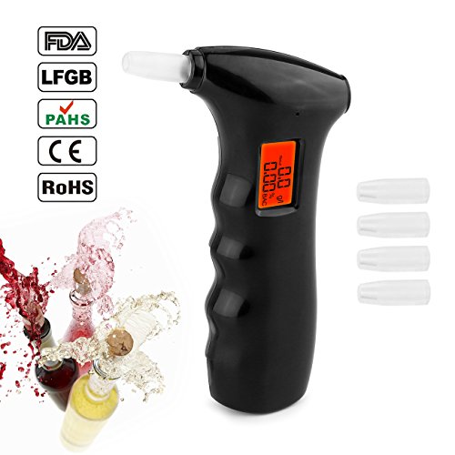Breathalyzer, Portable Breathalyzer Alcohol Tester, Digital Alcohol Tester with LCD Display & 5 Mouthpieces, Black - Thumbnail 2