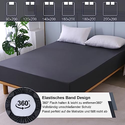 ohano Wasserdichter Matratzenschoner 140x200cm Spannbettlaken und Atmungsaktive Matratzenbezug, Inkontinenzauflage,Nässeschutz Bettlaken Spannbetttücher,für alle Jahreszeiten-Dunkelgrau