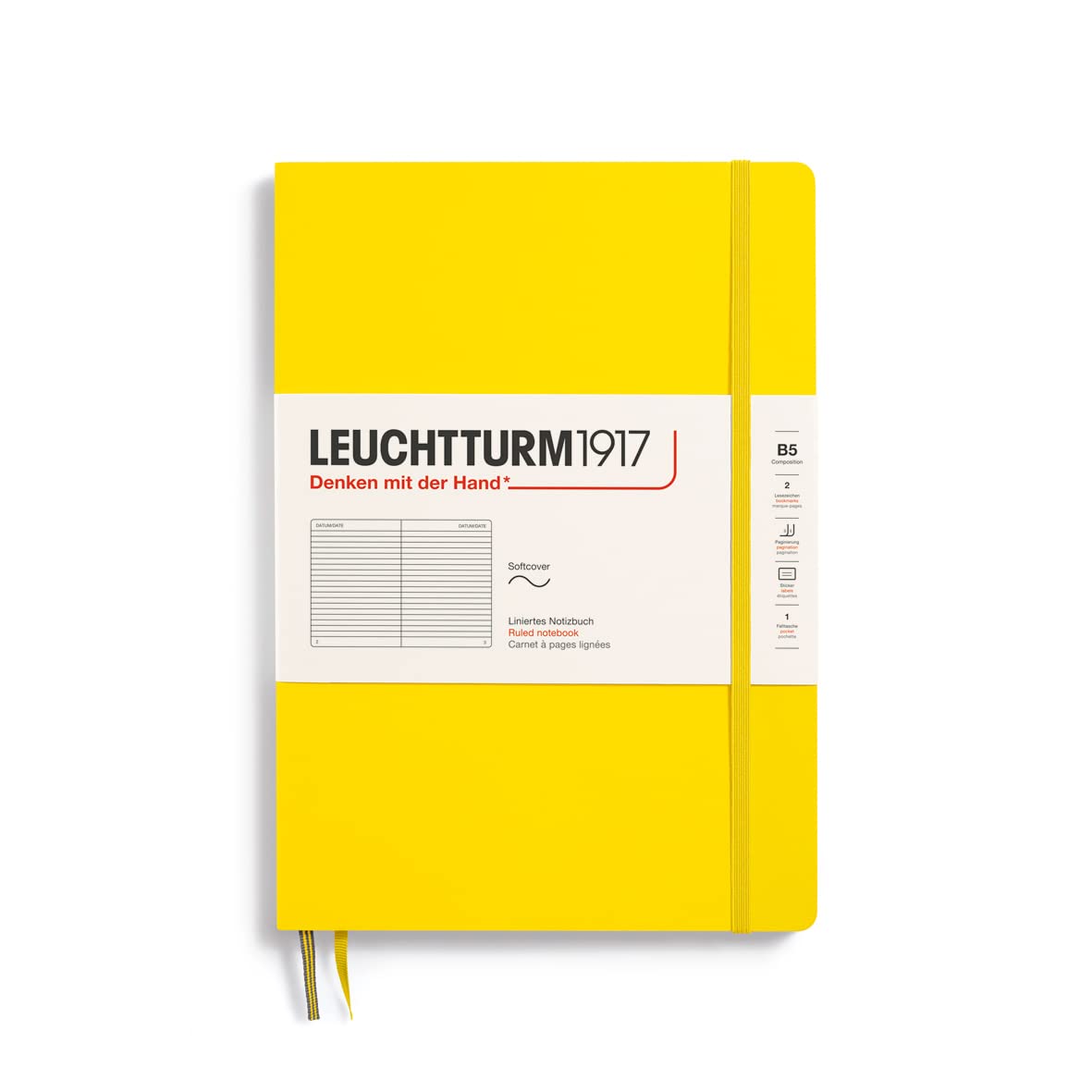 LEUCHTTURM1917 - Notebook Softcover Composition B5-123 Numbered Pages for Writing and Journaling (Ruled, Lemon)