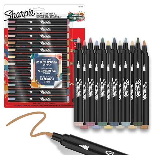 Image of Sharpie Creative Markers, Warm Tones, Water-Based Acrylic Markers, Bullet Tip, Assorted Colors, 12 Count