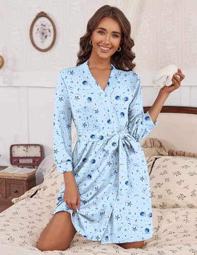 Image of HOTOUCH Womens Robe Lightweight Short Knit Bathrobe Soft Ladies Sleepwear with Pockets