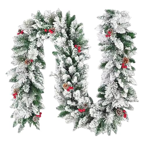 Guirlande de rotin de Noël floquée artificielle pour couronne de fête extérieure