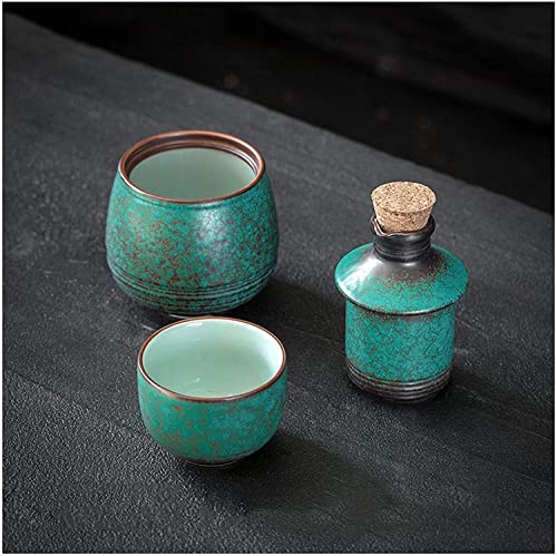 Ceramic Japanese Sake Set with Cup Sake Cup Serving Glass Bottle and Bowl (Size : 4pcs) (3pcs)