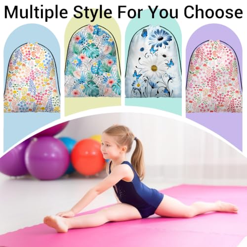 Image of Tropical Blue Leaf Drawstring Bag for Storage Gym Sport Yoga Shoes Pouch
