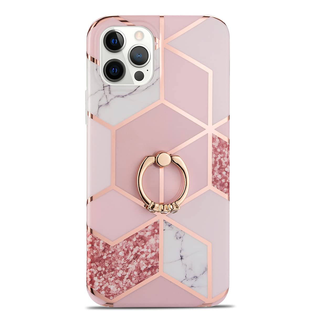Manleno Compatible with iPhone 12 Pro Max Case Marble with Ring Holder Kickstand Glitter Sparkle Design Women Girls Slim Protective Phone Case Soft Cover for iPhone 12 Pro Max 6.7" (Rose Gold)