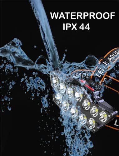 Head Torch - Super Bright 18000 Lumens 12 LED Head Torch Rechargeable with 4 Lighting Modes Headlamp for Camping Fishing Cycling Hiking IPX4 LED Rechargeable Head Torch. (NE-001)
