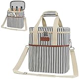 opux 6 Bottle Carrier Tote | Insulated Padded Wine Cooler Bag for Travel. Picnic, BYOB | Portable Leakproof Wine Tote Bag for Dinner, Party, Christmas, Wine Gift for Women, Men (Stripe Navy)