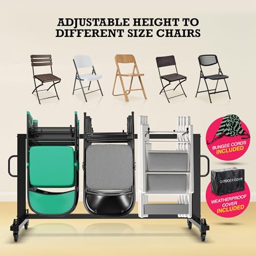 Image of ALAGPRO Folding Chair Rack Folding Chair Cart - Folding Chair Storage Dolly with Wheels, Heavy Duty Holder for 42 Chairs or 12 Tables of 600 LBS Capacity - Includes Outdoor Cover