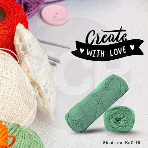 Image of VCR 4Ply Green Yarn, 100 Grams Hank, 320 Meters Length, Cotton Combed Ball for Crochet and Knitting, Soft Crosia Threads, Pack of 1 Yarn, Suitable for DIY Crafts