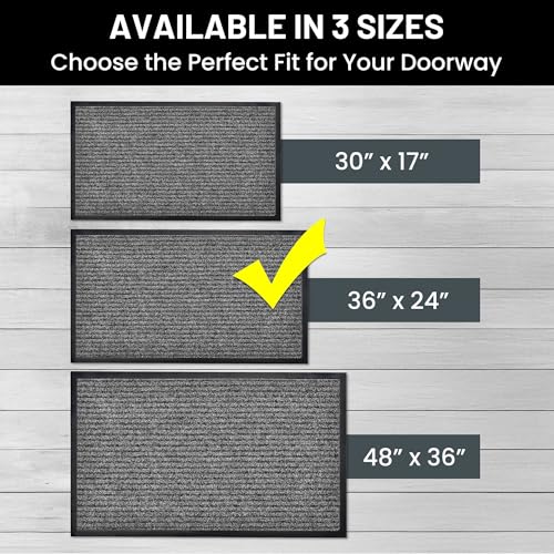 Image of Sierra Concepts Front Door Mat Welcome Floor Mats - Entryway Indoor Outdoor Entrance Doormat, Patio, Porch, Muddy Shoe, Inside Outside Low Profile, Large 36x24 inches, 2-Pack Gray