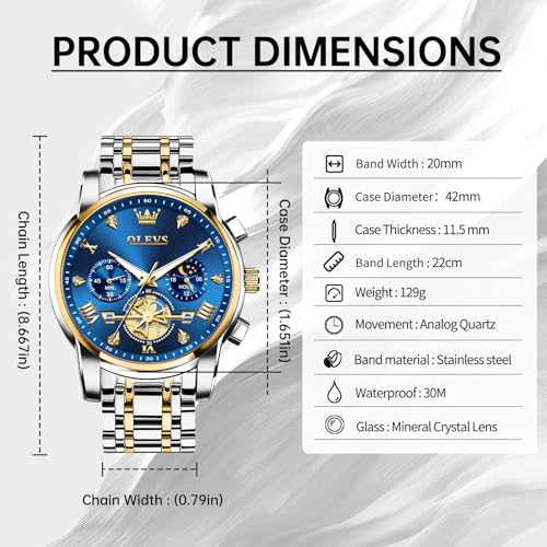 Image of OLEVS Watches for Men Luxury Dress Stainless Steel Waterproof Chronograph