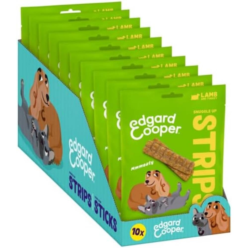 Edgard & Cooper Natural Dog Treats - Lamb and Turkey Snuggle Up Strips - (10 x 75g bag), Grain Free, High in Protein & High quality fresh meat, full of essential amino acids for healthy insides