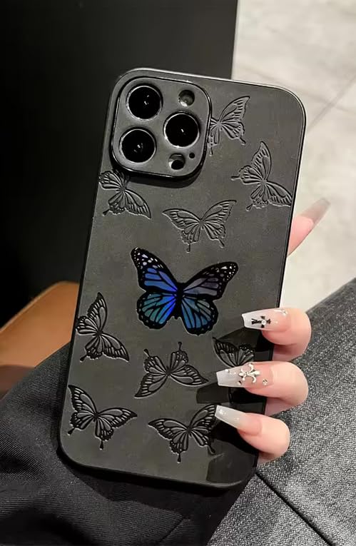 Basic Case iPhone 15 Pro Max Case 6.7-Inch Premium Butterfly Laser Butterfly - For Women Girls Soft TPU Shockproof Protective Case Cover (Black, iPhone 15 Pro Max)