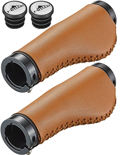 Asir Bike Leather Grips Ergonomic Hand-Sewn Casual Retro Double Lock-On Handlebar Lever 22.2*130Mm - 1 Pair (Brown) #TOP7