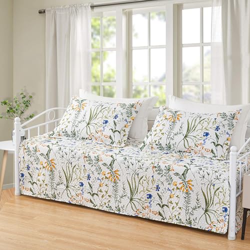 Image of Hailea 3 Piece Daybed Cover Twin Size Floral Cover Set Reversible Daybed Bedding Double Sided Quilting Bedding Flower Cover All Season for Twin Bed with 2 Standard Shams,39 inchx75 inch