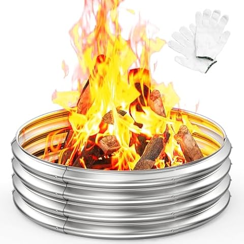 4FT Round Outdoor Fire Pit Ring, Heavy-Duty Galvanized Steel Fire Ring for Camping, Backyard Bonfires, and Outdoor Activities (4x4x1 FT, Silver) Cover