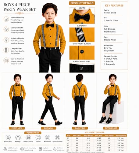 Image of SAGAR IMPEX Boys Cotton Blend Solid Full Sleeves Shirt and Pant Set with Suspender and Bow Tie | Clothing Set for Boys