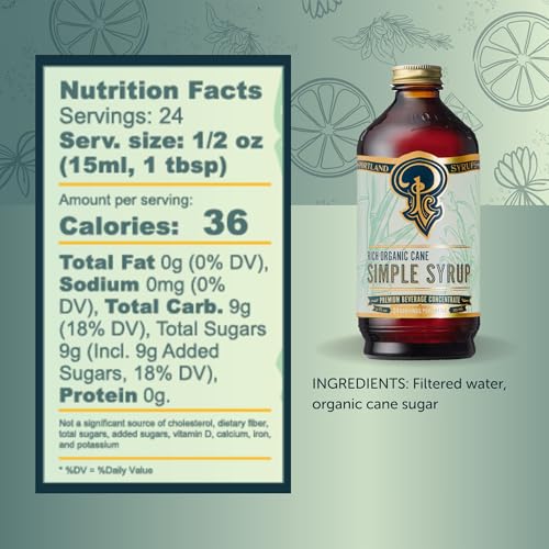Image of Portland Syrups Organic Cane Simple Syrup - Drink Mix for Exceptional Cocktails, Sugar for Drinks, for Coffee, Mocktails, Baking, 12 oz, 24 Servings - Pack of 1