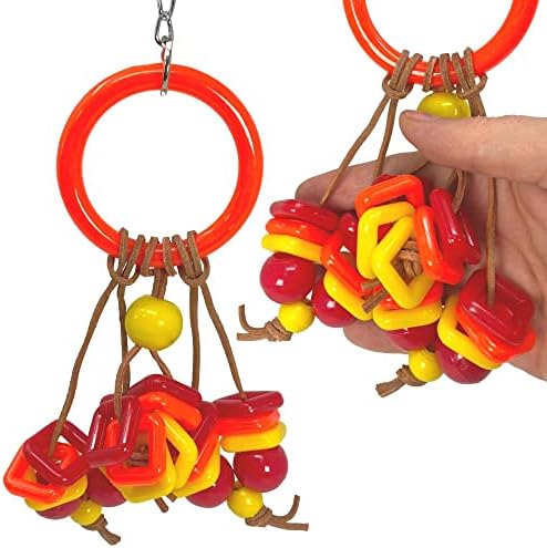 Bonka Bird Toys 1100 Ring a Ding Medium Plastic Leather Chew Bird Toy Conures Amazons African Greys and Similar