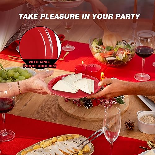 Image of Red Disposable Paper Plates, 7 Inch Dessert Cake Plates, 50 Count Bulk | Sturdy and Durable Party Plates, for Birthday, Baby & Bridal Showers, Halloween, Christmas,BBQ, Weddings,for Cake & Snacks