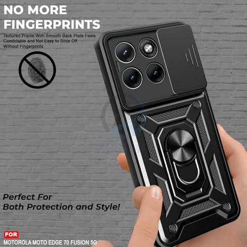 Image of AESTMO Tough Armor Moto Edge 70 Fusion 5G Bumper Back Case Cover | Ring Holder & Sliding Camera Shield Cover | 360 Degree Protection Back Case Cover for Moto Edge 70 Fusion 5G (Black)