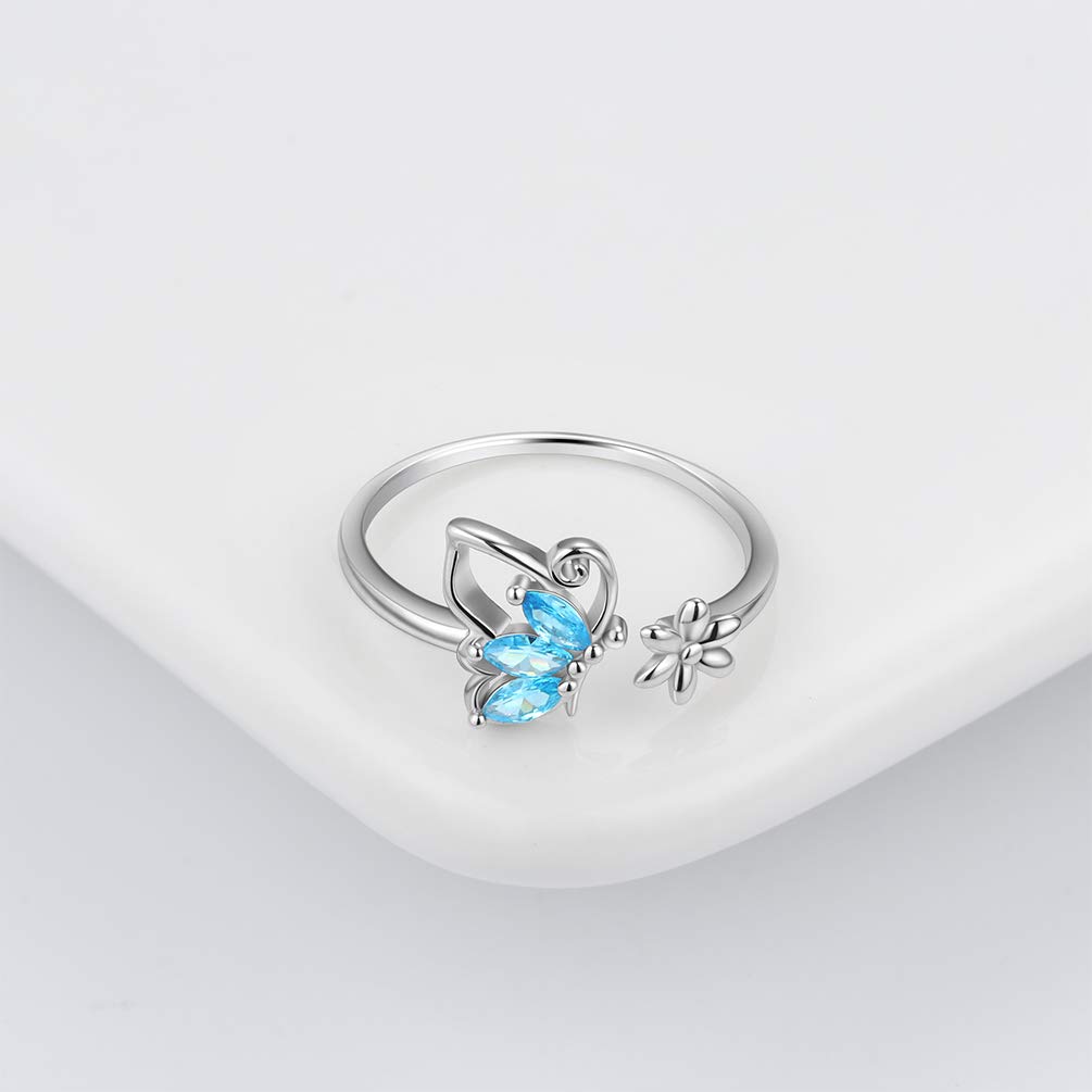 Aurora Tears Anello da Donna a Forma di Farfalla in Argento Sterling 925 Apertura Anelli Regolabili Cubic Zirconia Gfits DR0074