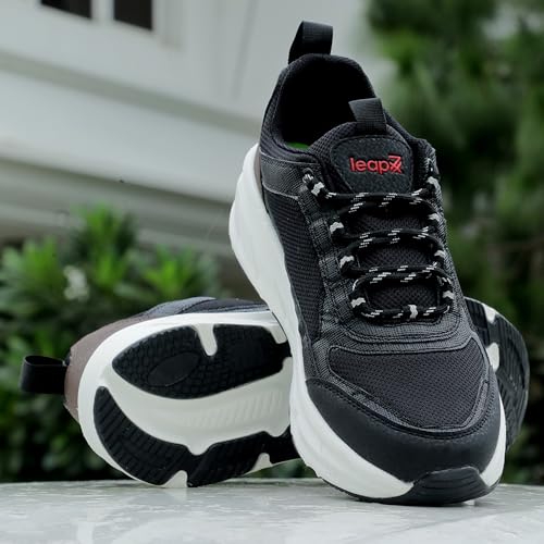 Image of Liberty Leap7x Mount-E Men Sports Running Shoes - Black & Olive Green | Comfortable and Durable Lace-Up Closure - Suitable for Lacing Walking, Gym, Jogging and Outdoor Shoes for Man