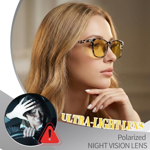 Image of Polarized Sunglasses for Women Men, Night Driving Glasses Anti Glare Yellow Lens UV 400 for Day Night Use