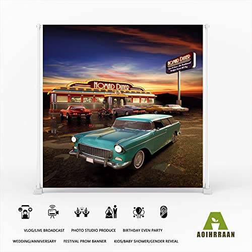 Aoihrraan 3x3m Wild West Diner Photography Backdrop Classic Car Motorcycle Sunset Vintage 50's 60's Style Background Kids Adults Cowboys Nostalgic Artistic Portrait Photo Shooting Studio Props - Image 4