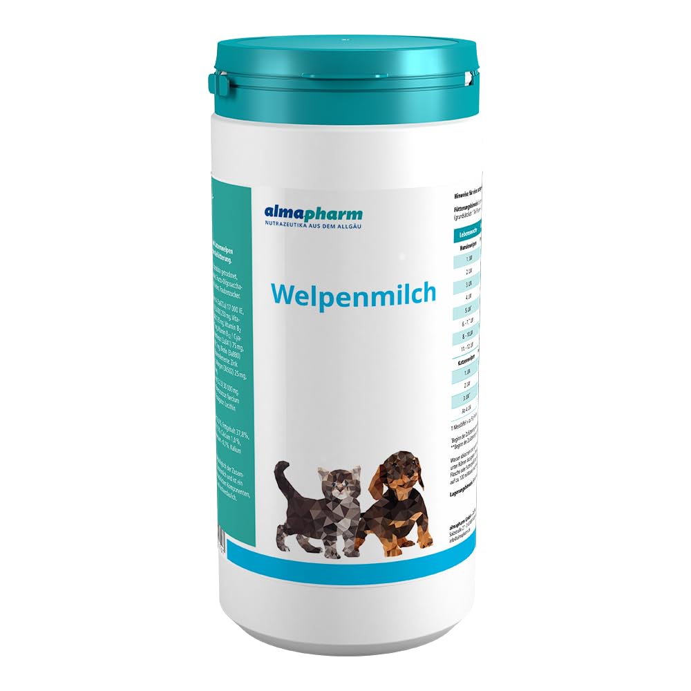 almapharm Welpenmilch | 800 g | Alleinfuttermittel für Hunde- und Katzenwelpen | Zur mutterlosen Aufzucht und Beifütterung | Mit Milchsäurebakterien und Fructo-Oligosacchariden