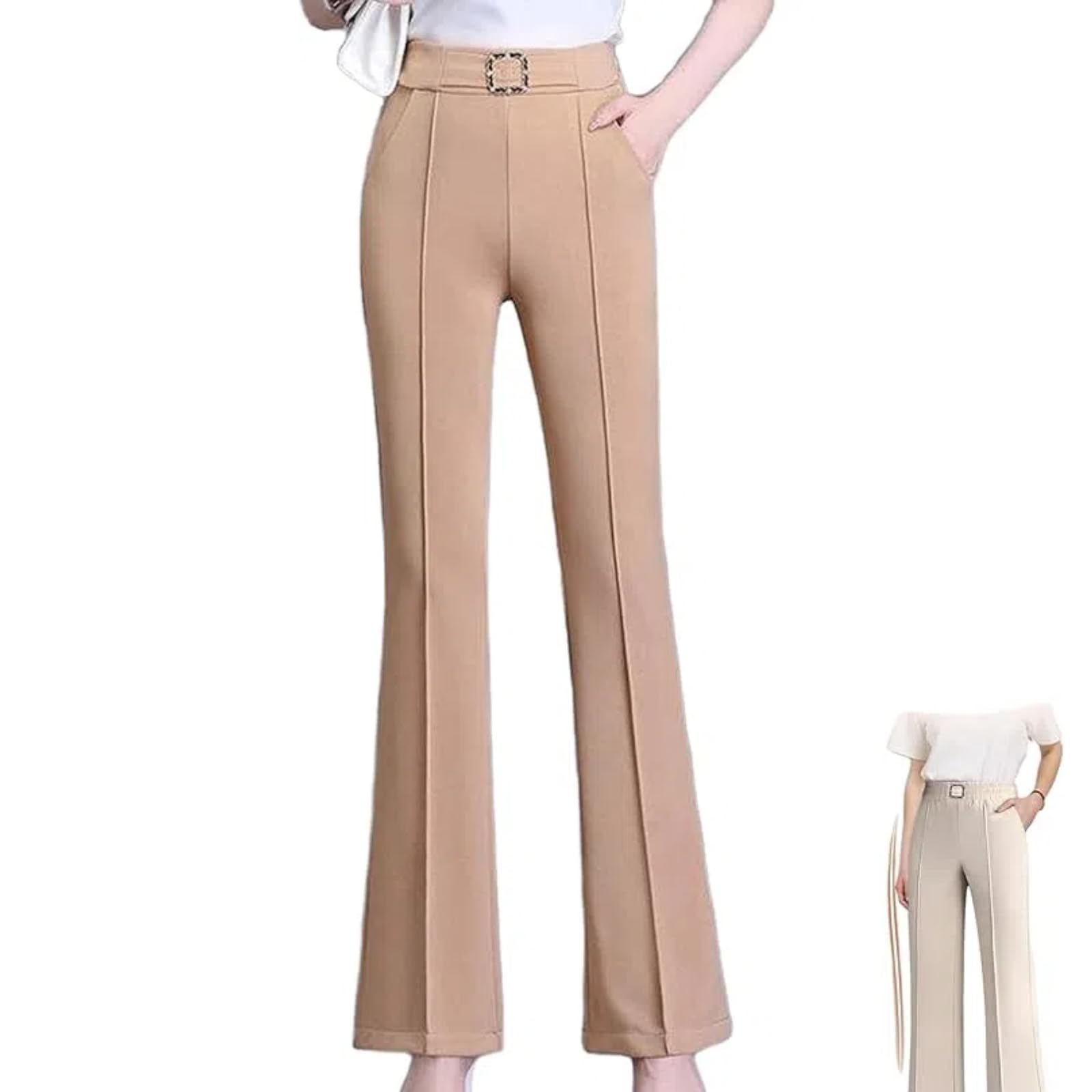 Drape High-Rise Soft Pull-On Pants Womens Flare Leggings with Pockets