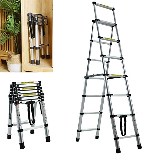 Escalera telescópica plegable de 2 m - 2,3 m, marco en A, multiusos, de aluminio, para el...