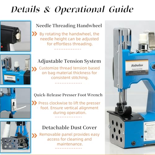 Image of Bag Sewing Machine -2s /bag Heavy Duty Portable Stitching Machine for Woven Bags, Non-Woven Fabrics, Leather !Warehouse & Farm Packing Tool (Blue,Corded -110V AC)