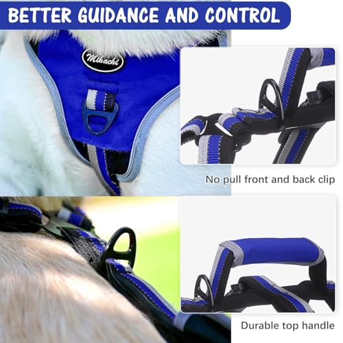 Image of Mihachi Medium Blue Dog Harness - Escape Proof, No Pull, Reflective, Adjustable, Modern Style with Handle and D-Ring for Walking, Hiking, Training and Running